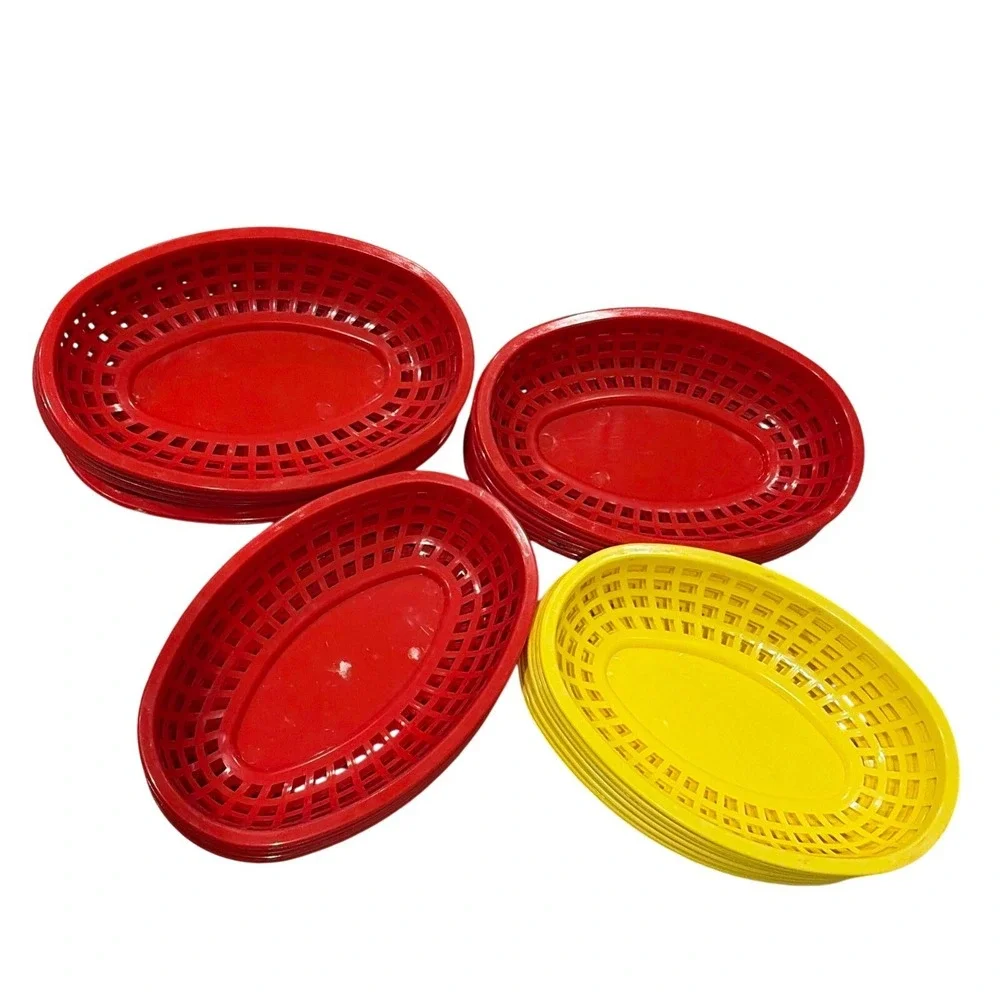 23 Plastic Stacking Lattice Basket Hot Dog Fries Fast Food Yellow & Red